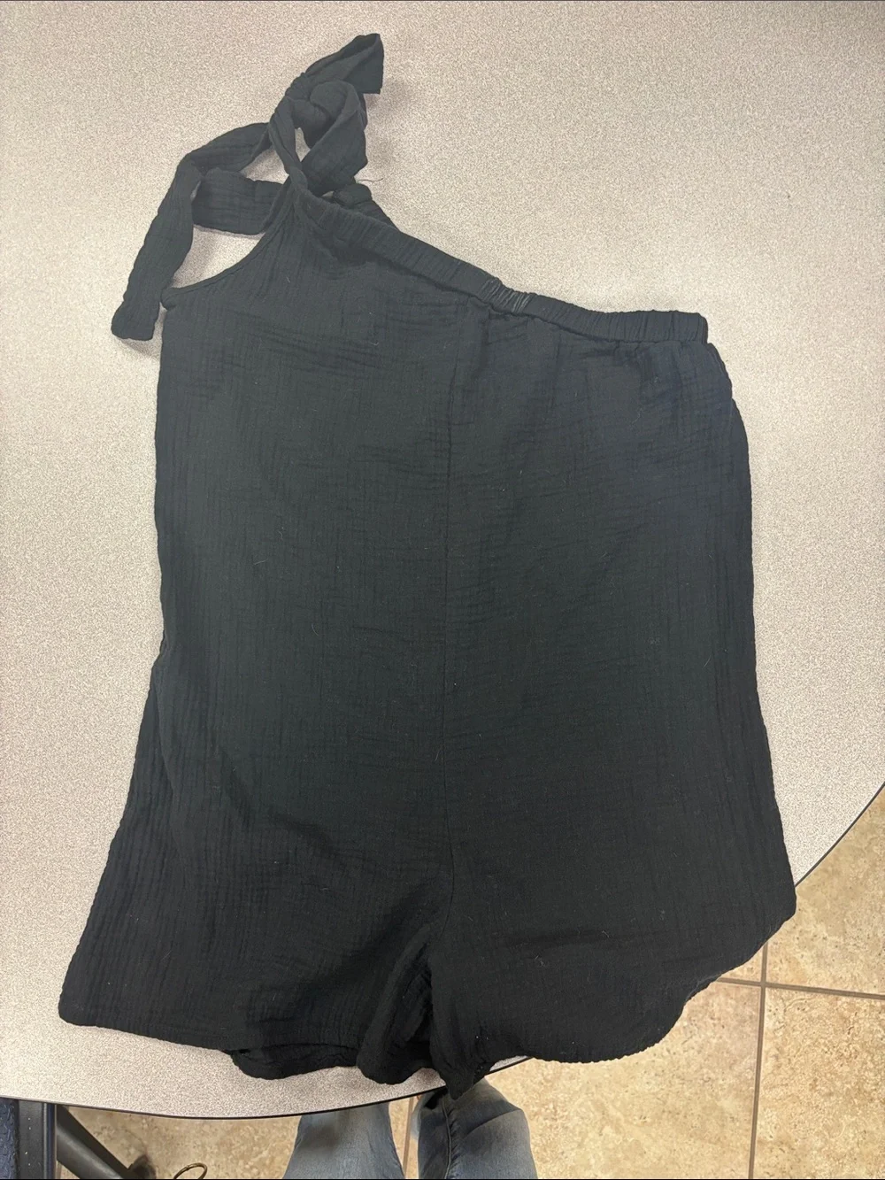 Asymmetric One-Shoulder Black Women’s Skort with Tie Strap